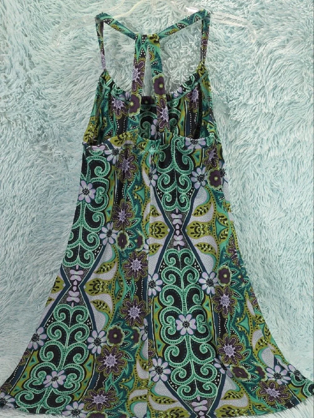 PrAna Green Teal Floral Paisley Strappy T-Back Quinn‎ Sundress No size tag